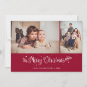 Red Calligraphy Frohe Weihnachtsfotokarten Feiertagskarte (Vorderseite)