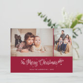 Red Calligraphy Frohe Weihnachtsfotokarten Feiertagskarte (Stehend Vorderseite)