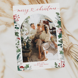 Red Calligraphy Minimal Foto Weihnachtskarte Feiertagskarte