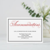 Red Calligraphy Script Wedding Accommodations Card Begleitkarte (Stehend Vorderseite)