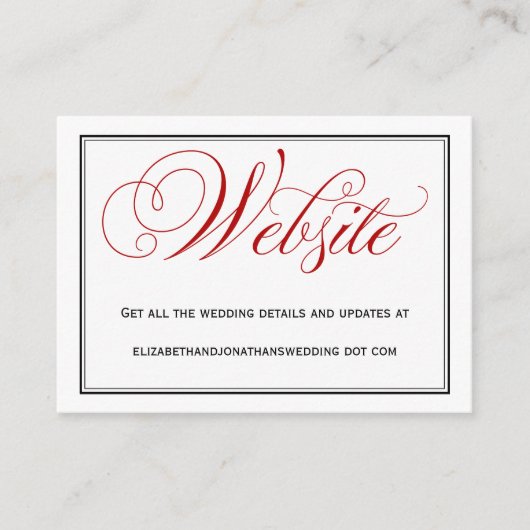 Red Calligraphy Wedding Website Information Card Begleitkarte (Vorderseite)