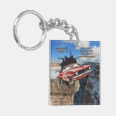 Red Camaro Mountain Cliff Christliche Schrift Schlüsselanhänger (Vorderseite links)