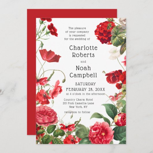 Red Camellia Country Blume Moderne Blumenhochzeit Einladung (Vorne/Hinten)