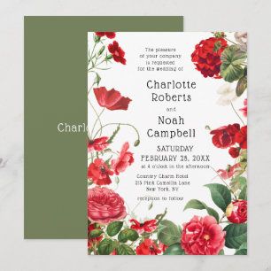 Red Camellia Country Blume Moderne Blumenhochzeit Einladung