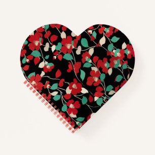 RED CAMELLIAS, WEISSE GRÜNE BLÄTTER BLACK Dark Flo Notizblock