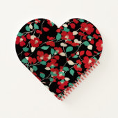 RED CAMELLIAS, WEISSE GRÜNE BLÄTTER BLACK Dark Flo Notizblock (Rückseite)