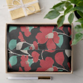 RED CAMELLIAS, WEISSE GRÜNE BLÄTTER BLACK Dark Flo Seidenpapier (Geschenk)