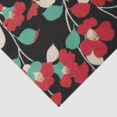 RED CAMELLIAS, WEISSE GRÜNE BLÄTTER BLACK Dark Flo Seidenpapier (Detail)