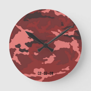 Red camouflage pattern runde wanduhr