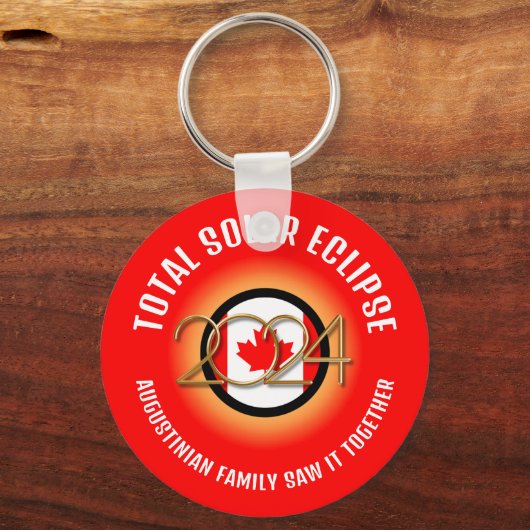 Red CANADA Flag 2024 INSGESAMT SOLAR ECLIPSE Souve Schlüsselanhänger (Rückseite)