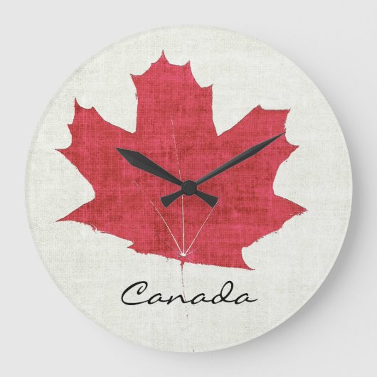 red Canadian maple leaf clock Große Wanduhr (Vorderseite)