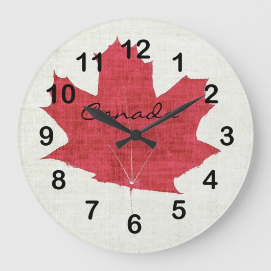 red Canadian maple leaf clock Große Wanduhr (Vorderseite)