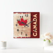 red canadian maple leaf with athem canada quadratische wanduhr (Zuhause)