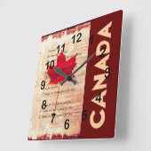 red canadian maple leaf with athem canada quadratische wanduhr (Winkel)