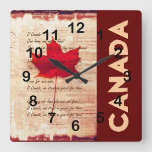 red canadian maple leaf with athem canada quadratische wanduhr