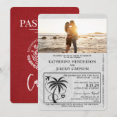 Red Cancun Passport Wedding Einladung (Vorne/Hinten)
