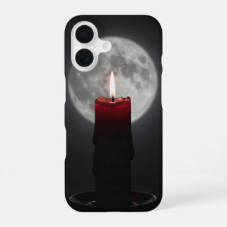 Red Candle Against Full Moon Dark Case iPhone 16 Hülle