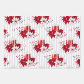 Red Candle & Poinsettia Peppermint Christmas Geschenkpapier Set (Vorderseite)