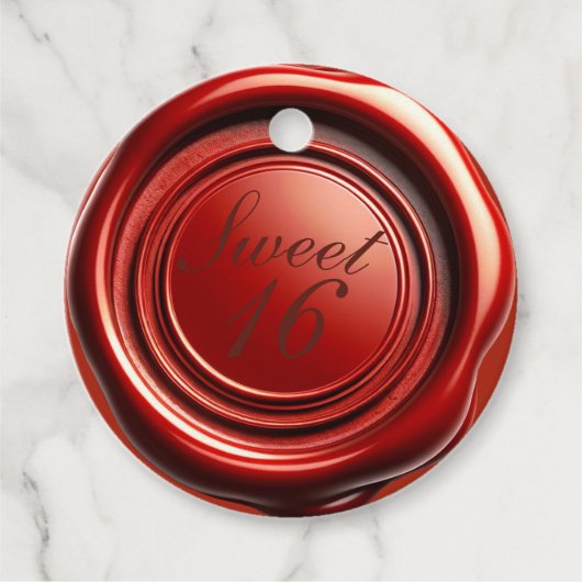 Red Candle Wax Siegel Tropfen Sweet 16 Wedding Geschenkanhänger (Vorderseite)