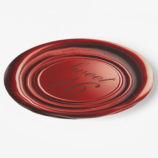 Red Candle Wax Siegel Tropfen Sweet 16 Wedding Pappteller (Schrägansicht)