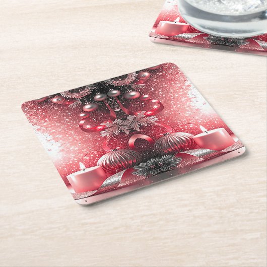 Red Candles Christmas Holiday Paper Coaster Rechteckiger Pappuntersetzer (angewinkelt)