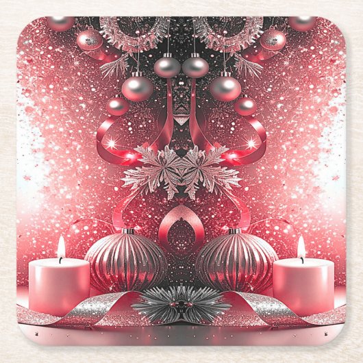 Red Candles Christmas Holiday Paper Coaster Rechteckiger Pappuntersetzer (Vorderseite)