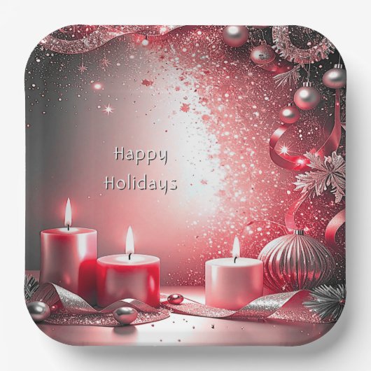 Red Candles Christmas Holiday Paper Plate Pappteller (Vorderseite)
