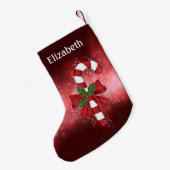 Red Candy Cane auf einem roten Bokeh Hintergrund Kleiner Weihnachtsstrumpf (Rückseite (Hängend))