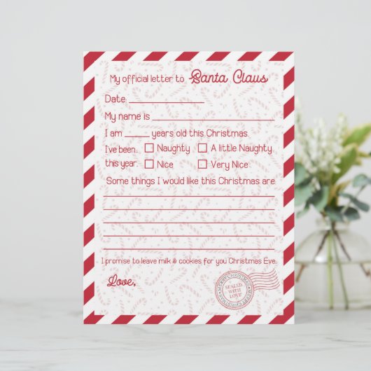 Red Candy Cane Brief an den Weihnachtsmann (Stehend Vorderseite)