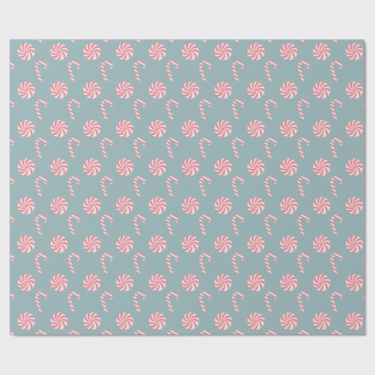 Red Candy Cane Pattern Slate Blue Geschenkpapier (Flach)