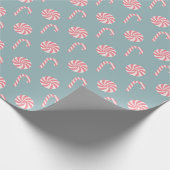 Red Candy Cane Pattern Slate Blue Geschenkpapier (Ecke)
