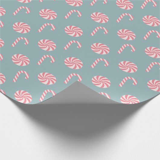 Red Candy Cane Pattern Slate Blue Geschenkpapier (Ecke)