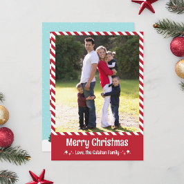 Red Candy Cane Stripe Merry Christmas Photo Card Feiertagskarte