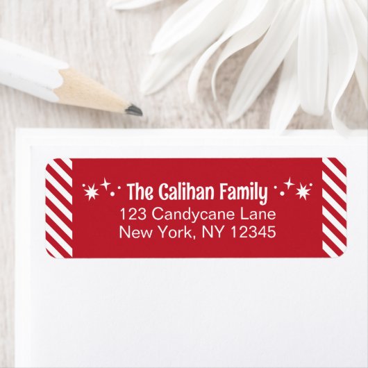 Red Candy Cane Stripe Return Address Labels (Insitu)