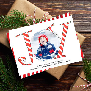 Red Candy Cane Stripe Weihnachts-Foto Joy Feiertagskarte
