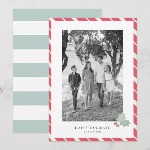 Red Candy Cane Stripes Moderne Foto Holiday Card Einladung