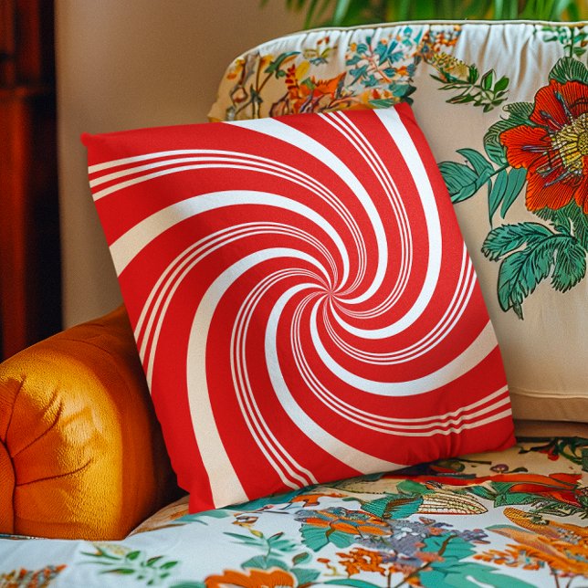 Red Candy Cane Twirl Kissen (Red Candy Cane Twirl Throw Pillow)
