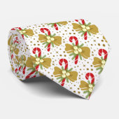 Red Candy Canes Gold Ribbons über weiße Weihnachte Krawatte (Gerollt)