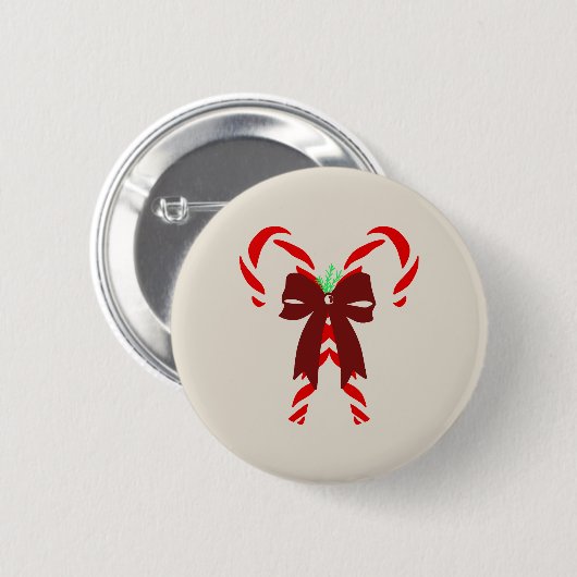 Red Candy Canes with Pine Needles & Bow Button (Vorne & Hinten)