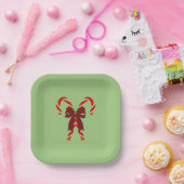 Red Candy Canes with Pine Needles & Bow Pappteller (Party)