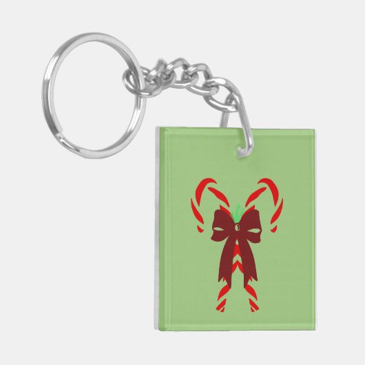 Red Candy Canes with Pine Needles & Bow Schlüsselanhänger (Vorderseite links)