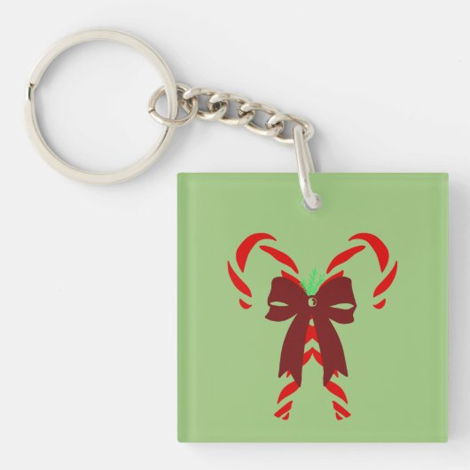 Red Candy Canes with Pine Needles & Bow Schlüsselanhänger (Vorderseite)