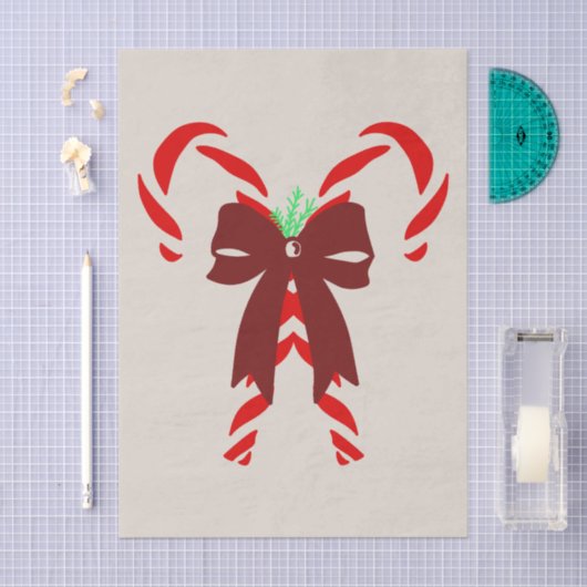 Red Candy Canes with Pine Needles & Bow Seidenpapier (Handwerk)