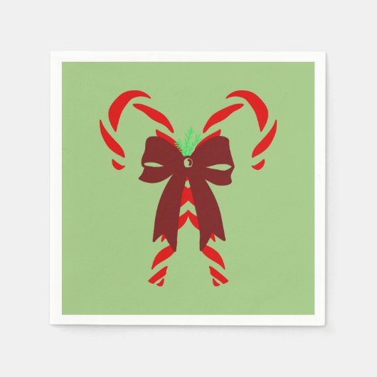 Red Candy Canes with Pine Needles & Bow Serviette (Vorderseite)
