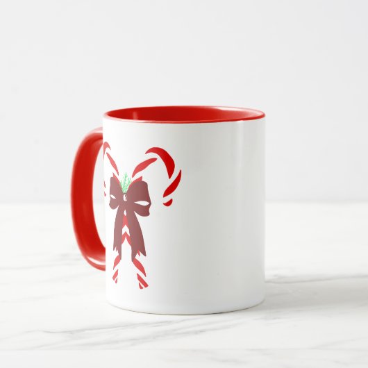 Red Candy Canes with Pine Needles & Bow Tasse (Vorderseite Links)