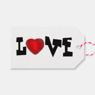Red Candy Heart LIEBE Valentine's Day Gift Tag Geschenkanhänger