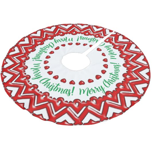 Red Candy Hearts Polyester Weihnachtsbaumdecke (Schrägansicht)