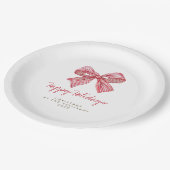 Red Candy Stripe Bow Personalisierte Feier Pappteller (Schrägansicht)