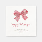 Red Candy Stripe Bow Personalisierte Feier Serviette (Vorderseite)
