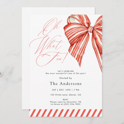 Red Candy Stripe Oh What Fun Christmas Party Einladung (Vorne/Hinten)